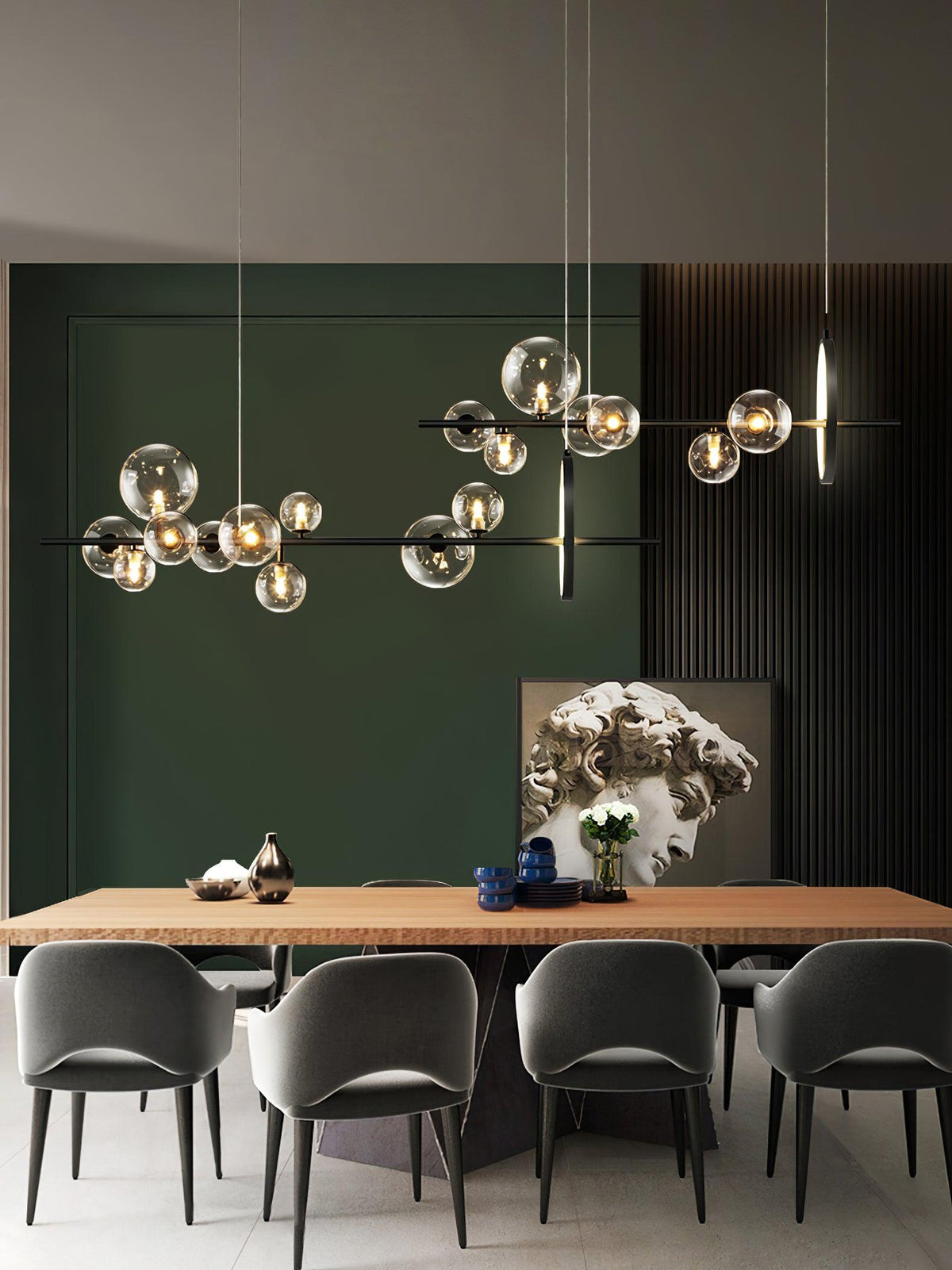 Edvane Chandelier Glass Bubble Nordic Black LED