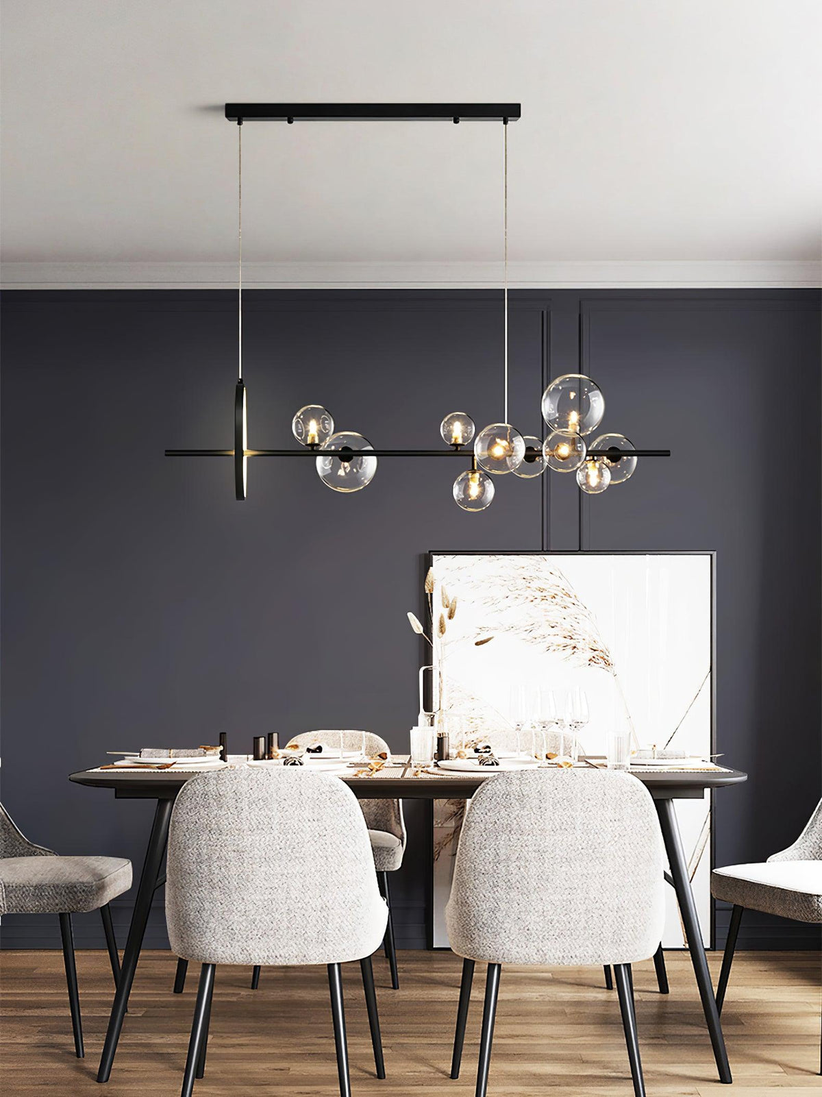 Edvane Chandelier Glass Bubble Nordic Black LED
