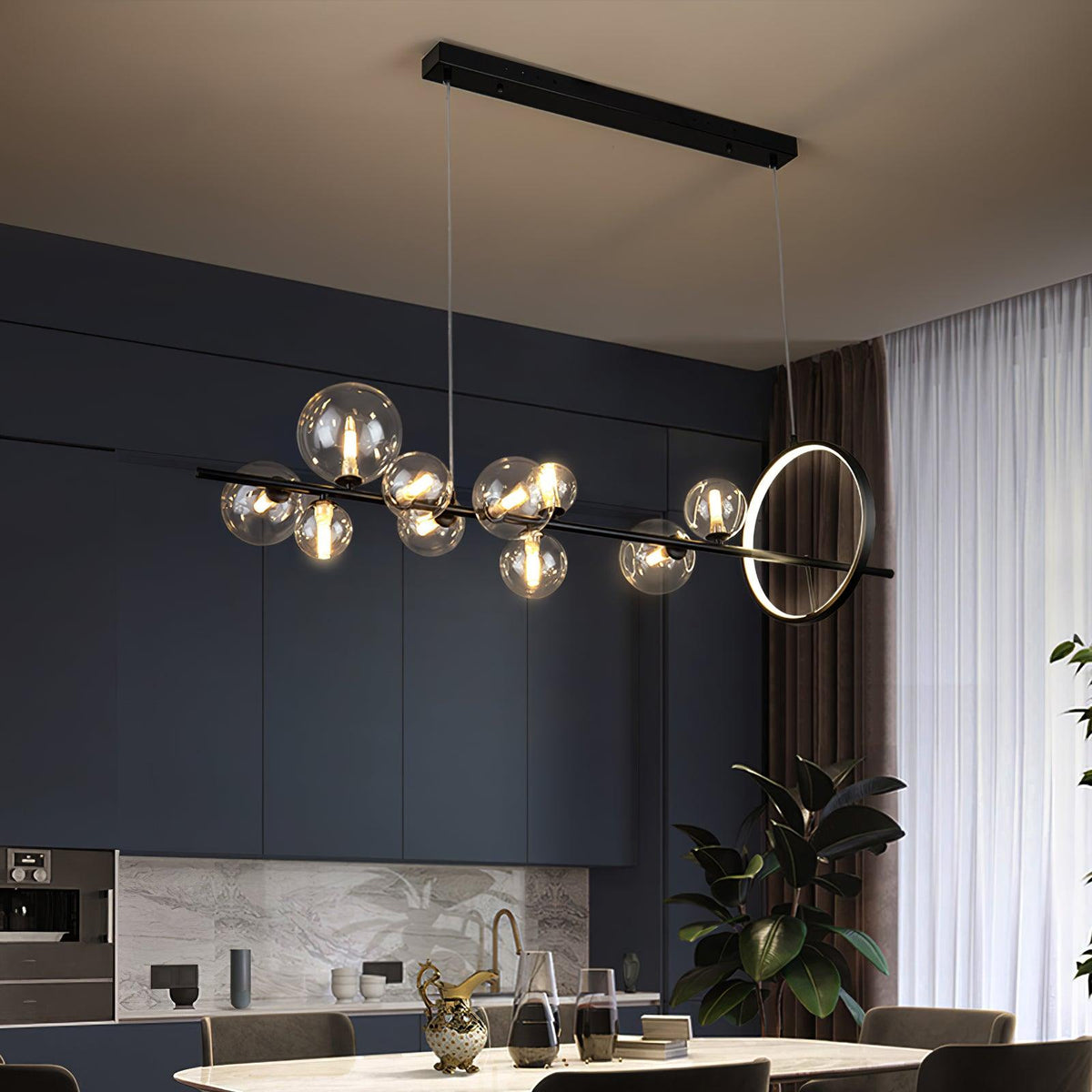 Edvane Chandelier Glass Bubble Nordic Black LED