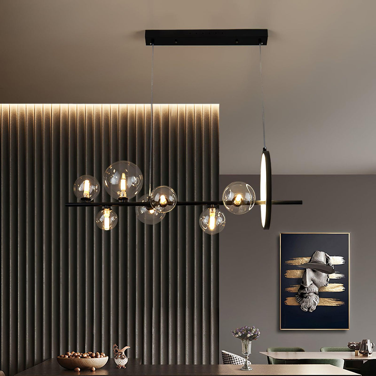 Edvane Chandelier Glass Bubble Nordic Black LED