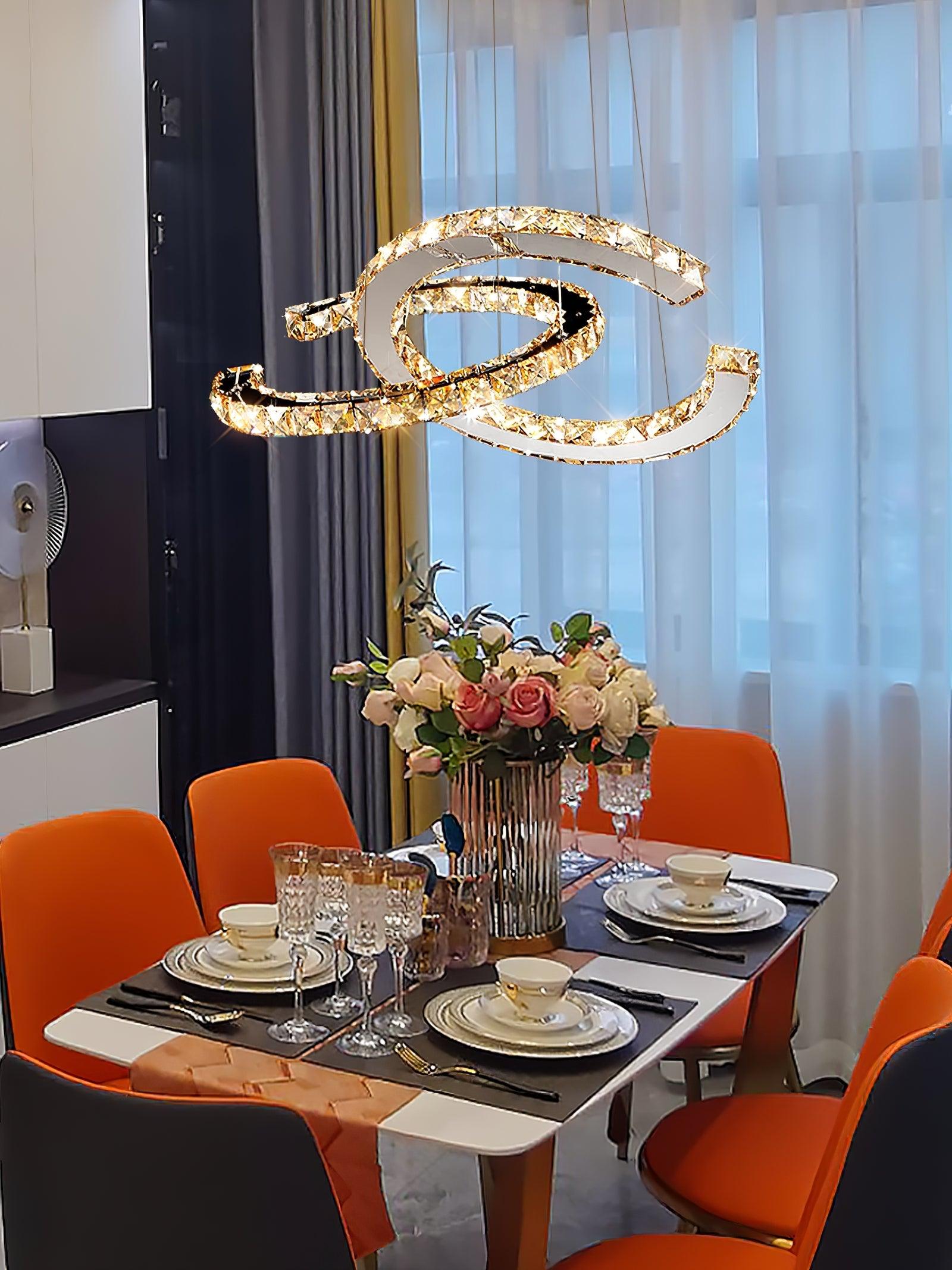 Luxisine Chandelier Crystal Double C Modern Silver 2-Ring