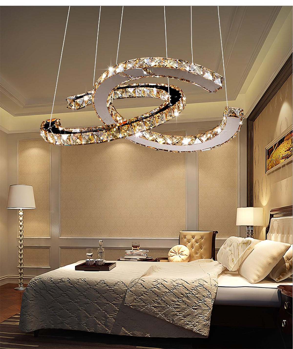 Luxisine Chandelier Crystal Double C Modern Silver 2-Ring