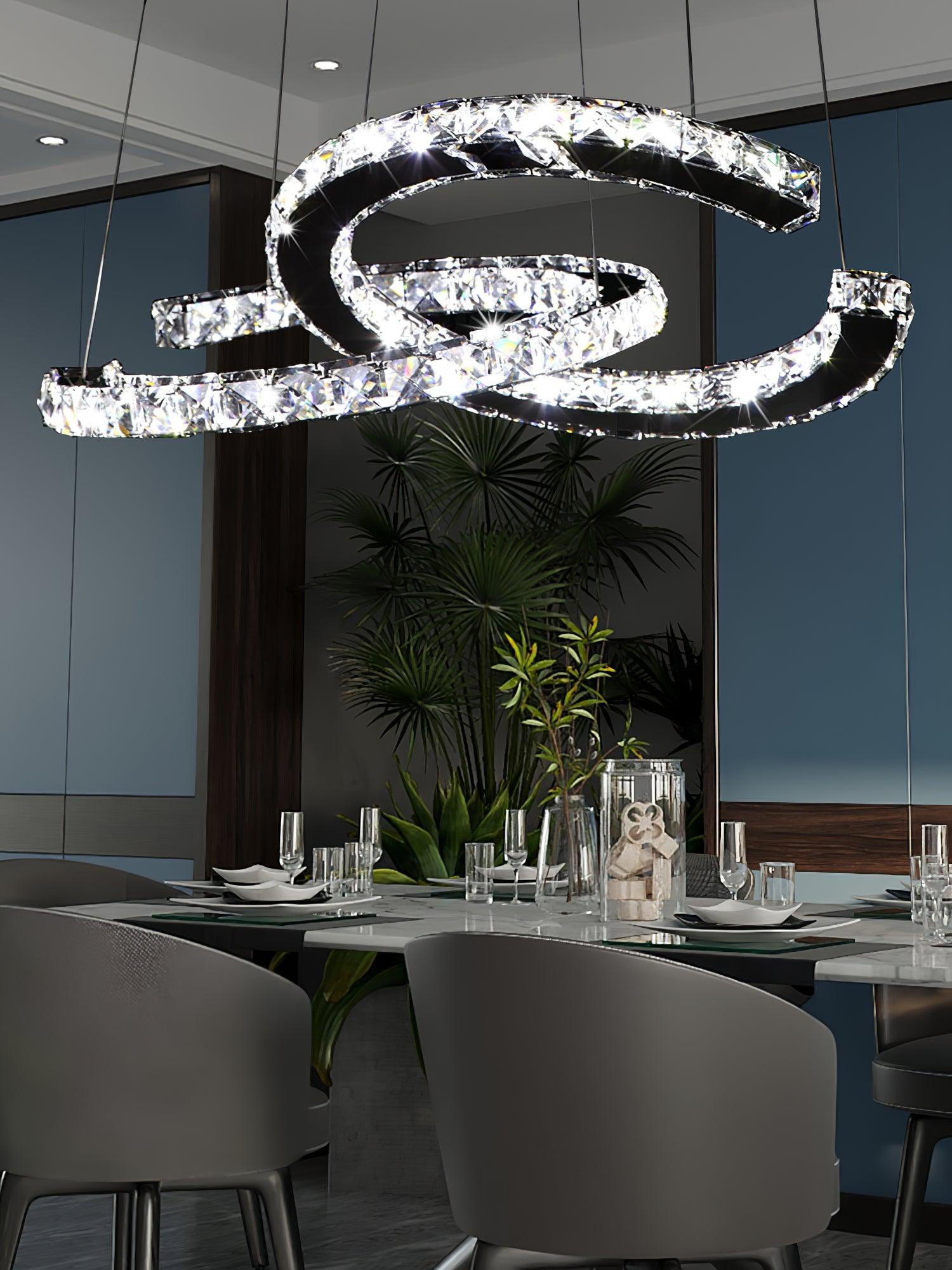Luxisine Chandelier Crystal Double C Modern Silver 2-Ring