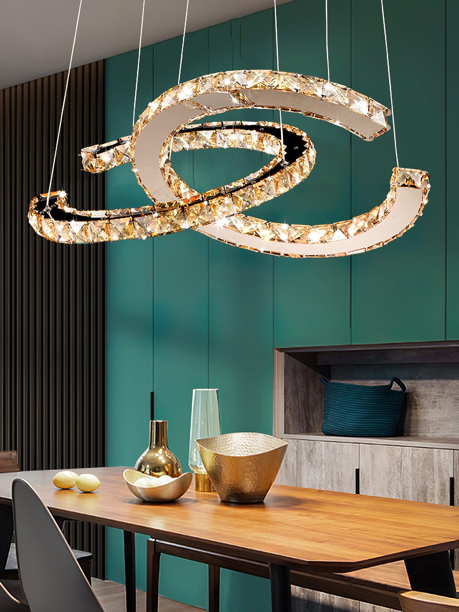 Luxisine Chandelier Crystal Double C Modern Silver 2-Ring