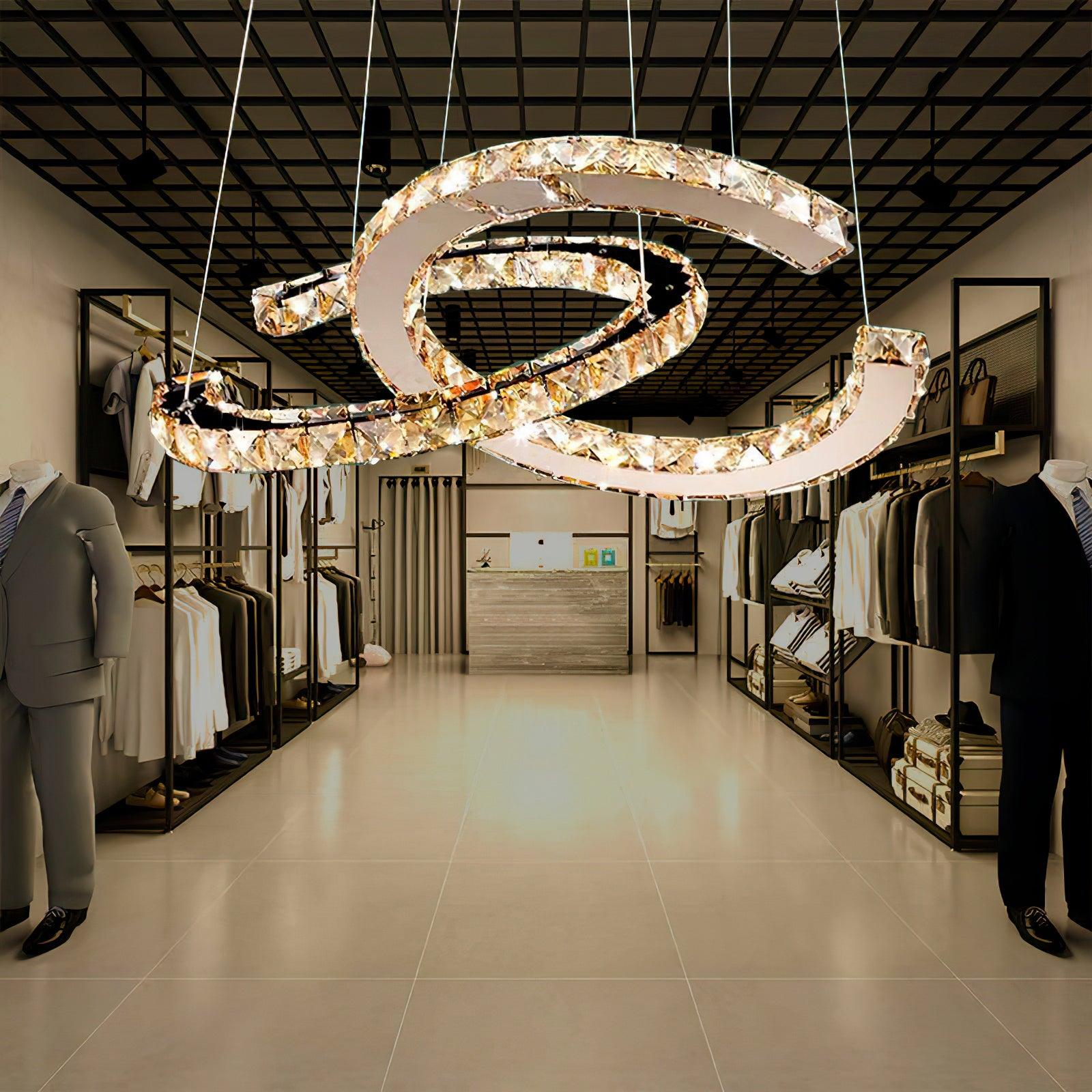 Luxisine Chandelier Crystal Double C Modern Silver 2-Ring