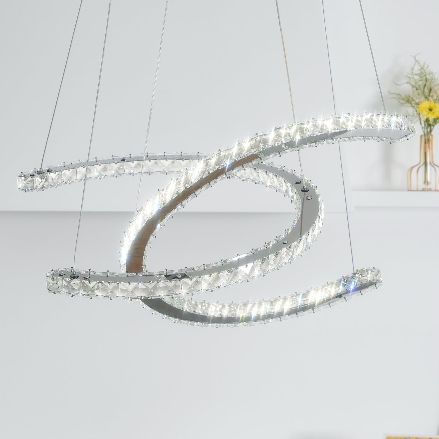Luxisine Chandelier Crystal Double C Modern Silver 2-Ring