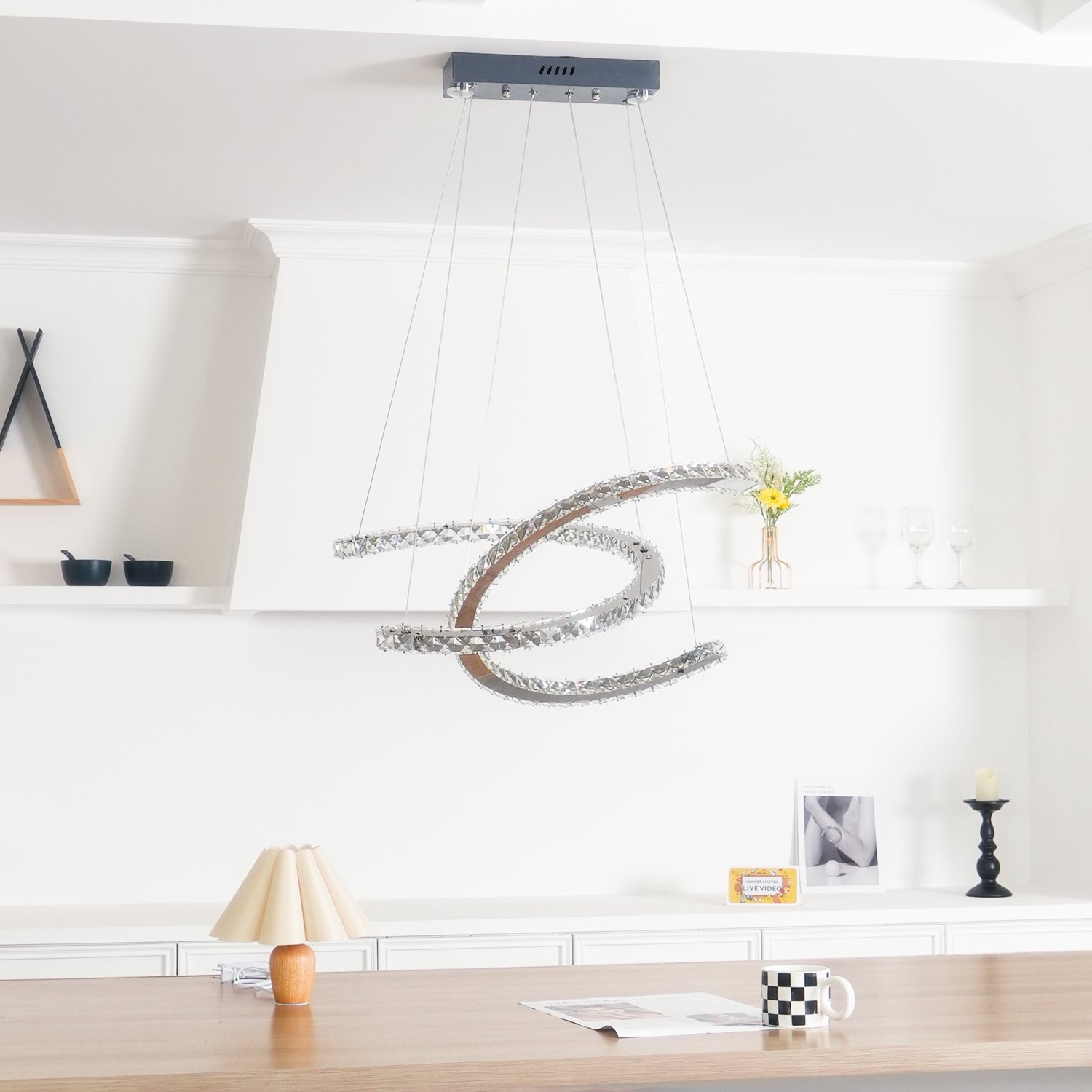 Luxisine Chandelier Crystal Double C Modern Silver 2-Ring