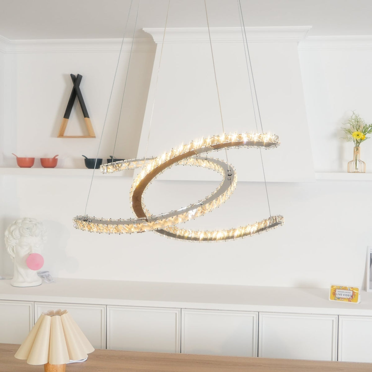 Luxisine Chandelier Crystal Double C Modern Silver 2-Ring