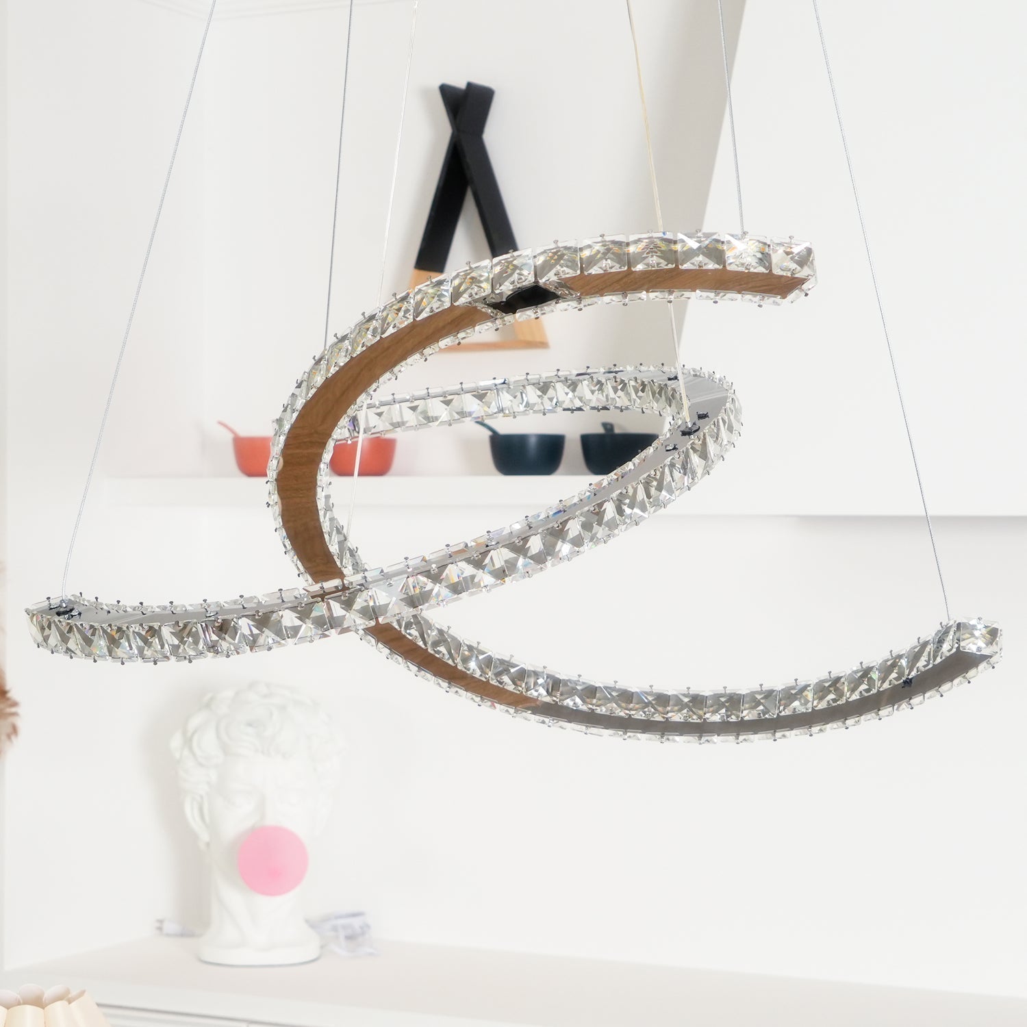 Luxisine Chandelier Crystal Double C Modern Silver 2-Ring