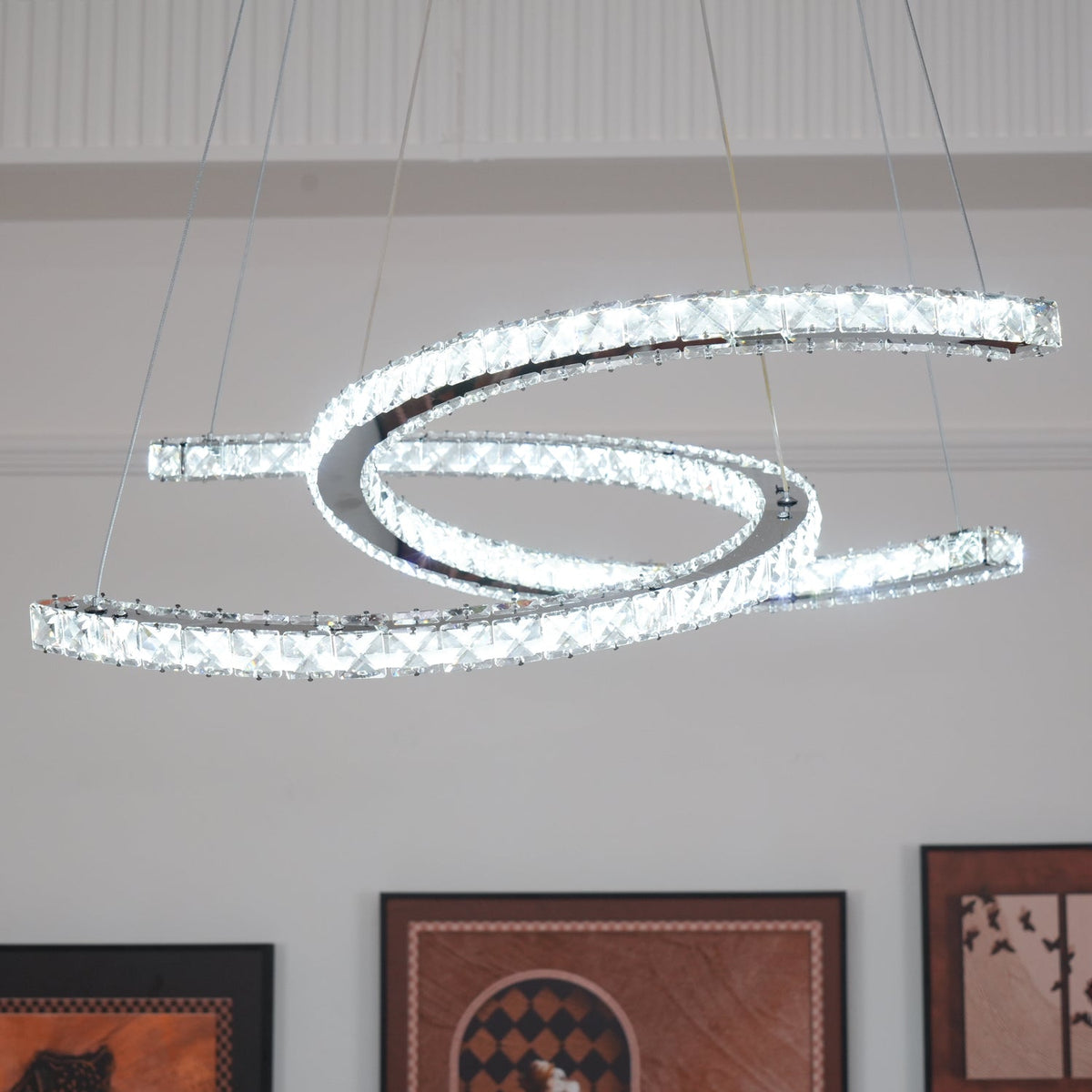 Luxisine Chandelier Crystal Double C Modern Silver 2-Ring