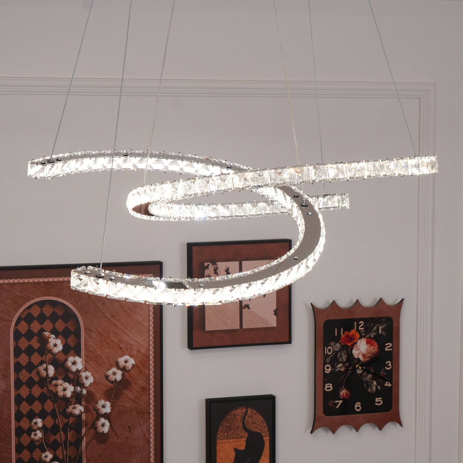 Luxisine Chandelier Crystal Double C Modern Silver 2-Ring