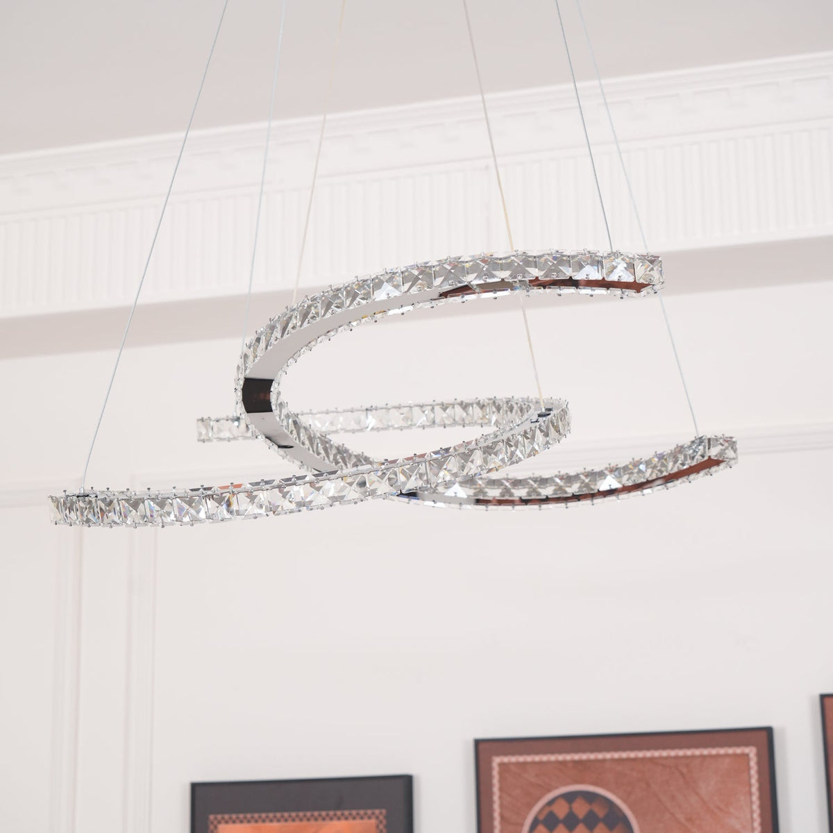 Luxisine Chandelier Crystal Double C Modern Silver 2-Ring
