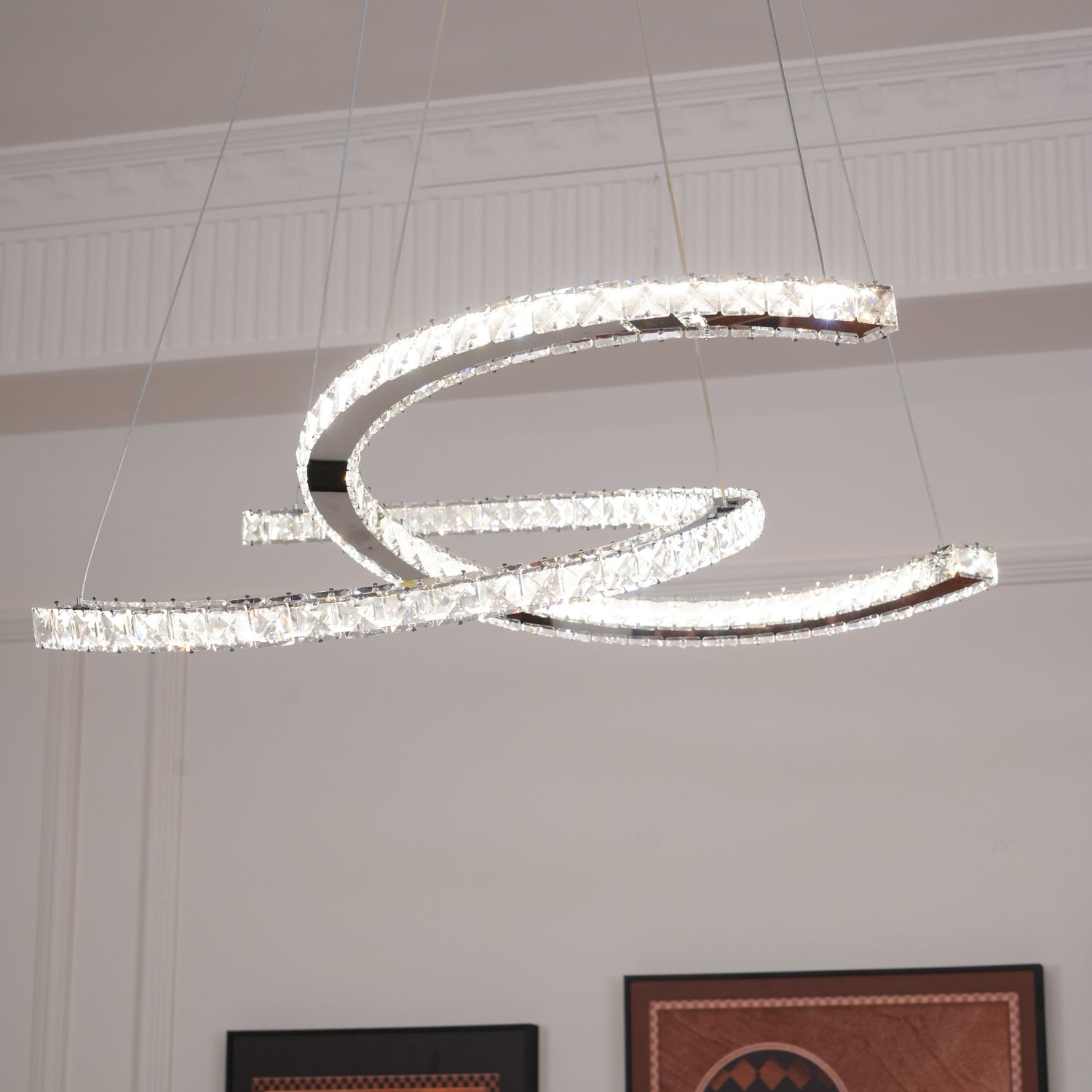 Luxisine Chandelier Crystal Double C Modern Silver 2-Ring