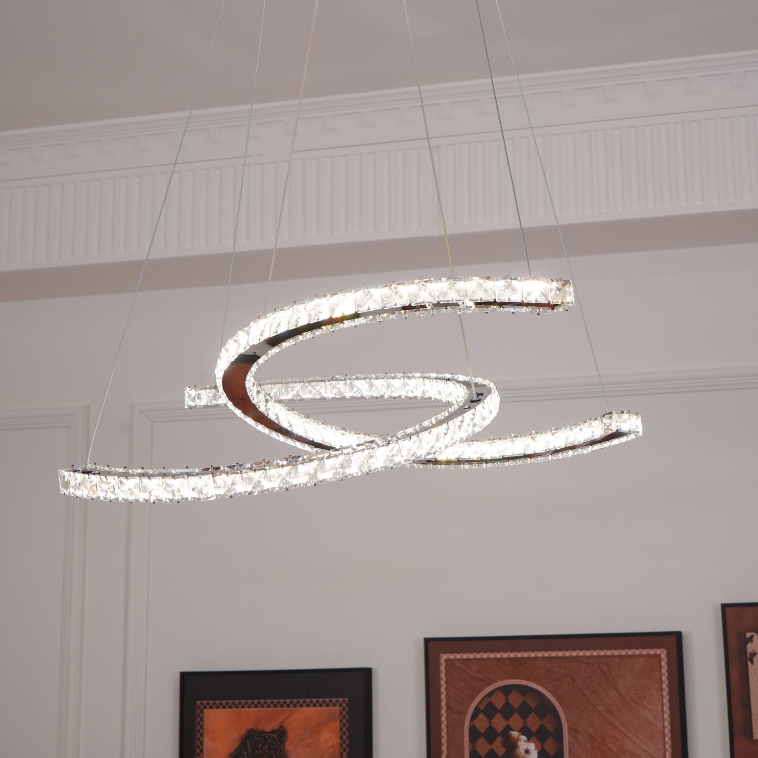 Luxisine Chandelier Crystal Double C Modern Silver 2-Ring