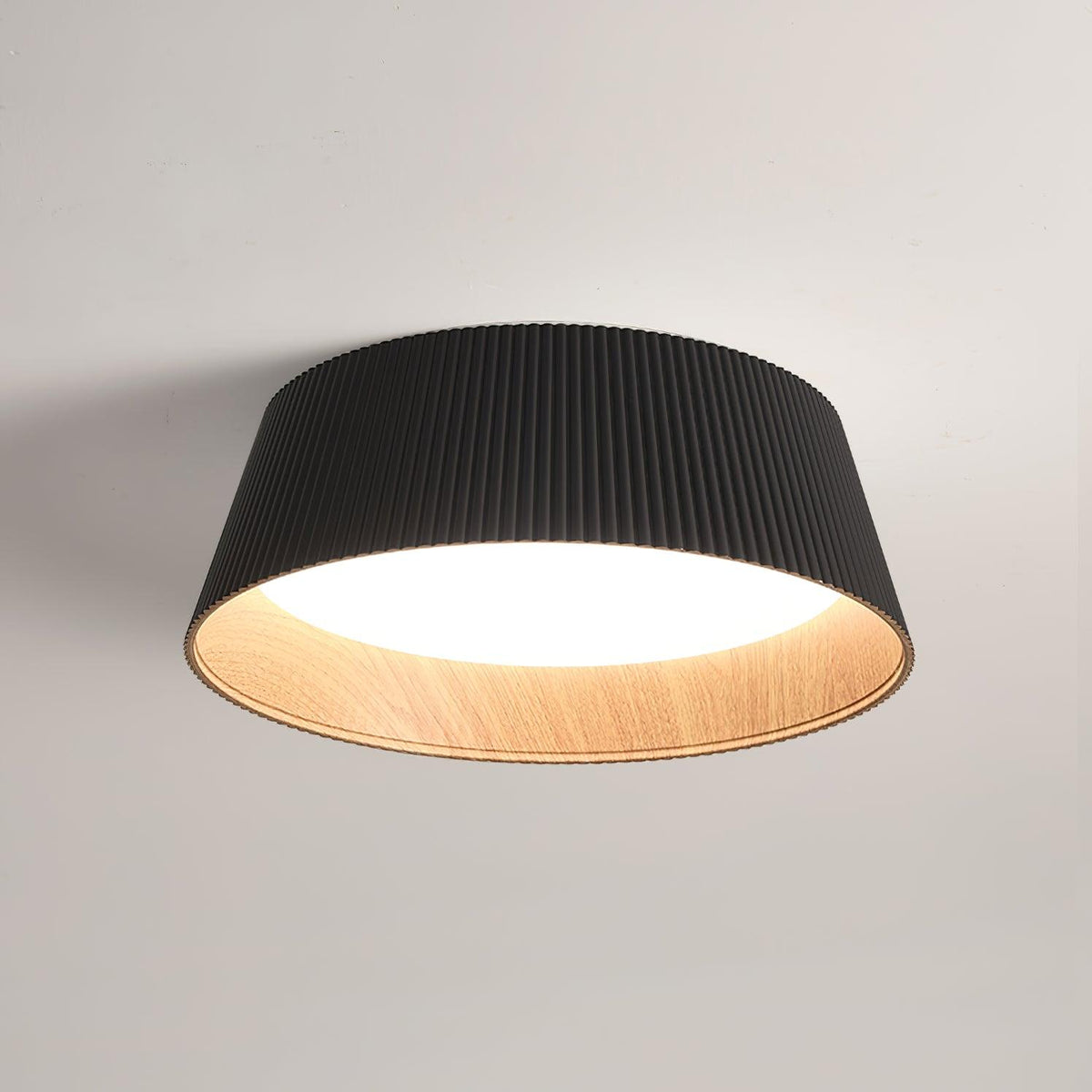 Rineia Ceiling Lamp Ribbed Drum Wood Elegant Contemporary