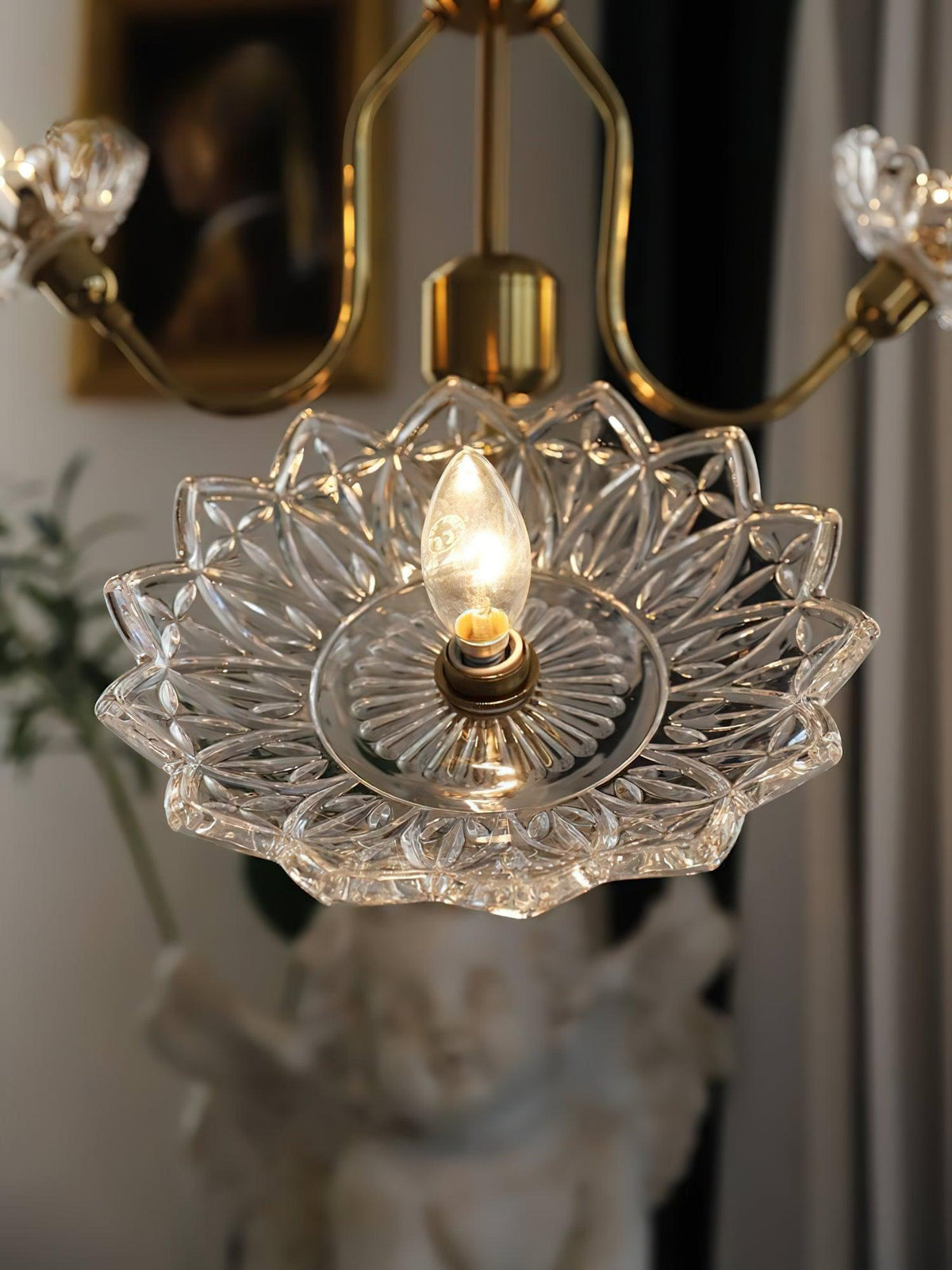 Celareon Chandelier Brass Glass Floral Vintage