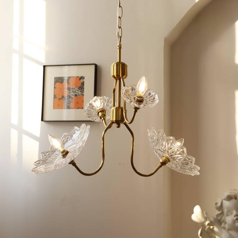 Celareon Chandelier Brass Glass Floral Vintage