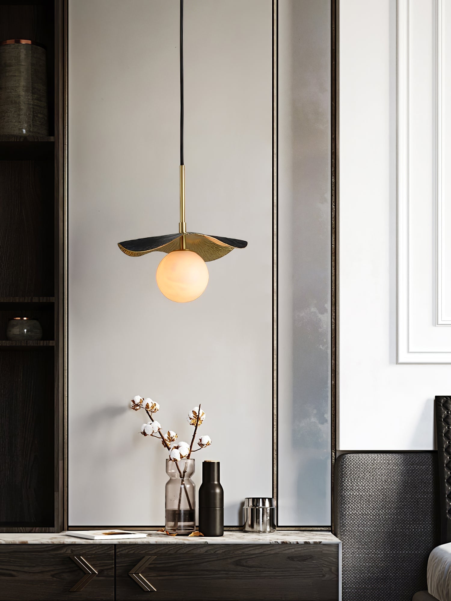 Zaraeen Modern Minimalist Brass Alabaster Pendant Light - Neutral Decor