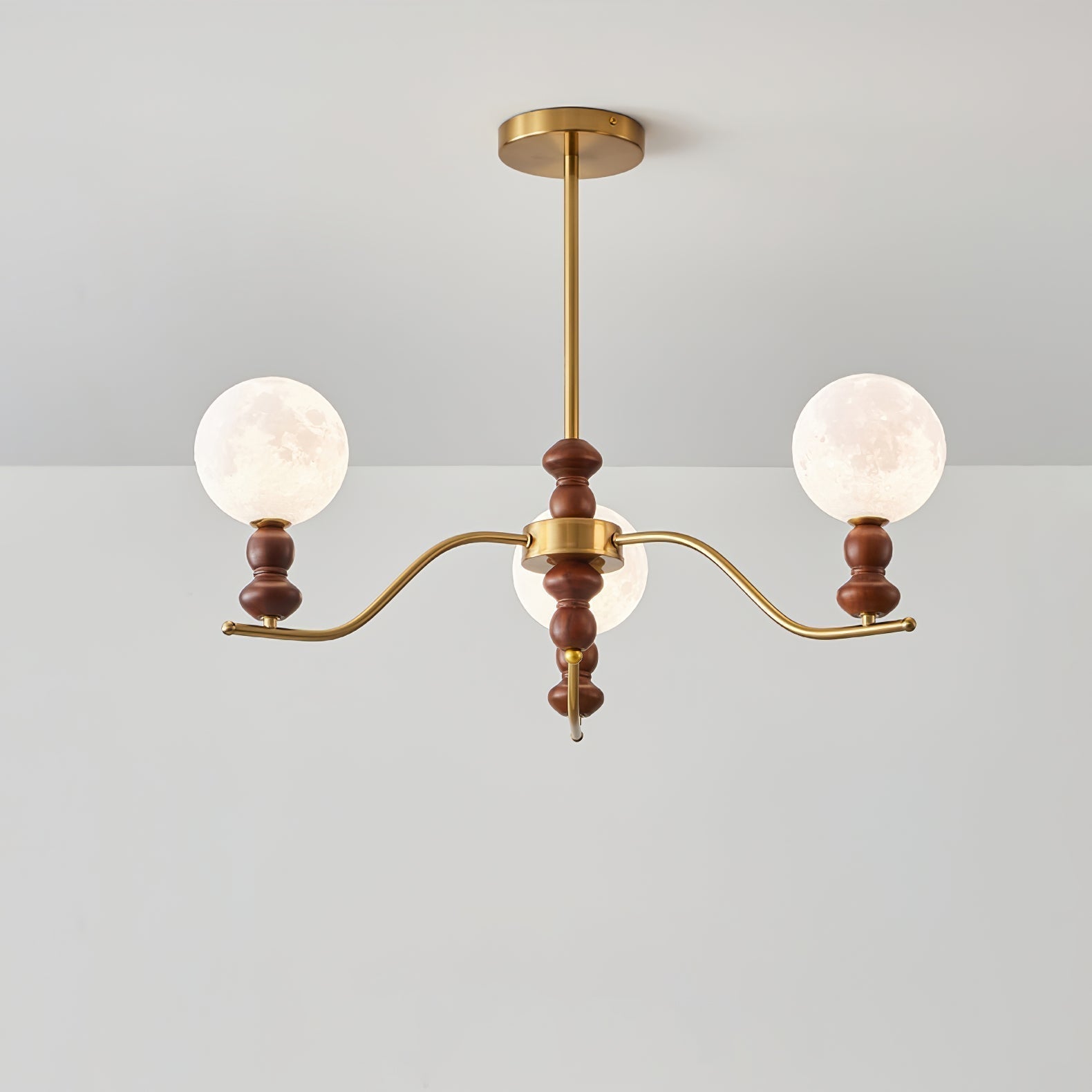 Elvivira Chandelier Brass Wood Moon Globe Elegant