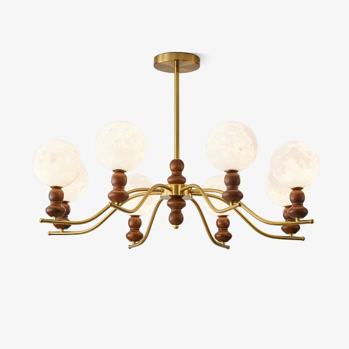 Elvivira Chandelier Brass Wood Moon Globe Elegant