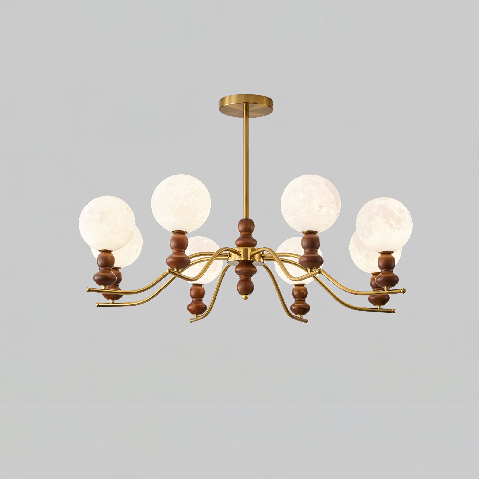 Elvivira Chandelier Brass Wood Moon Globe Elegant