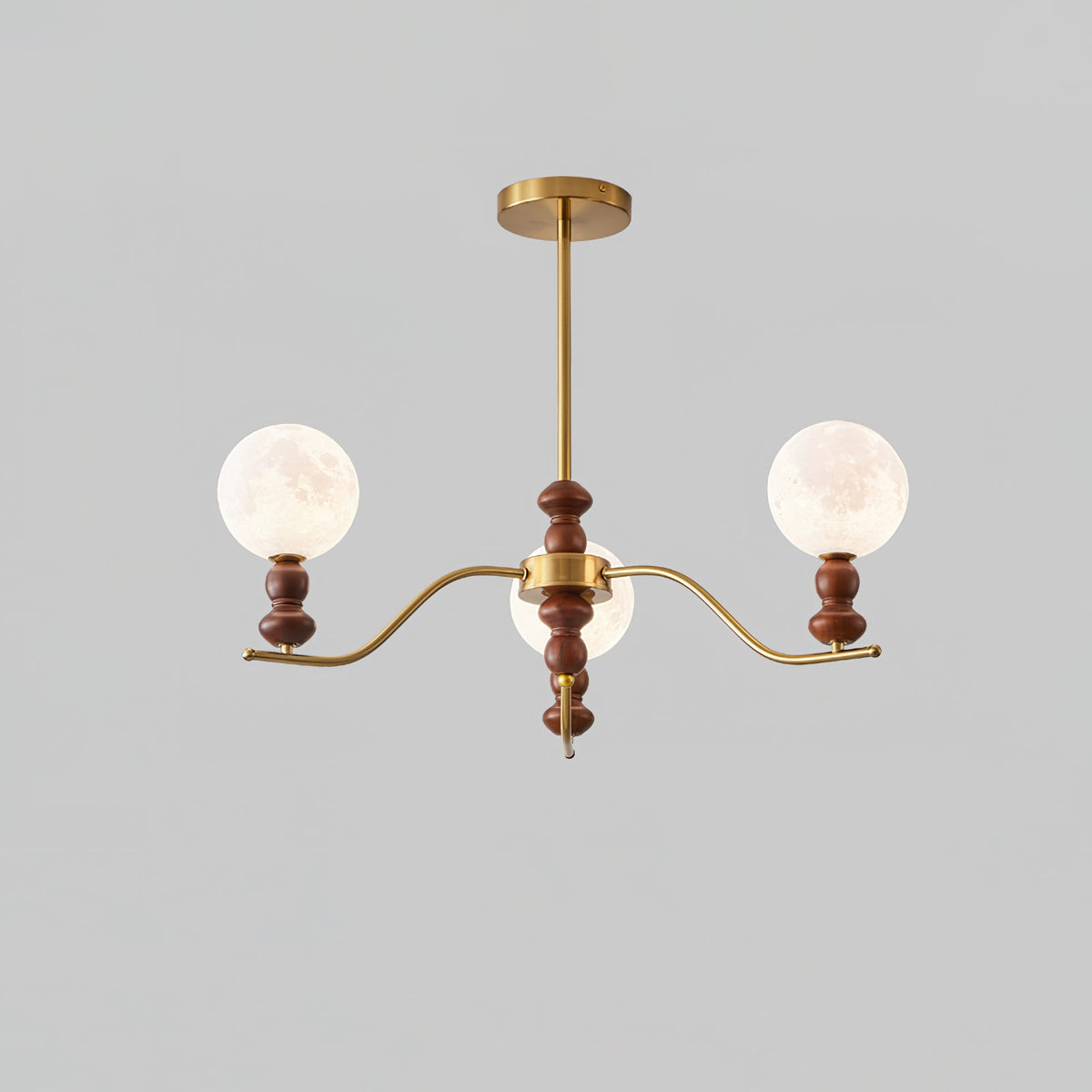 Elvivira Chandelier Brass Wood Moon Globe Elegant
