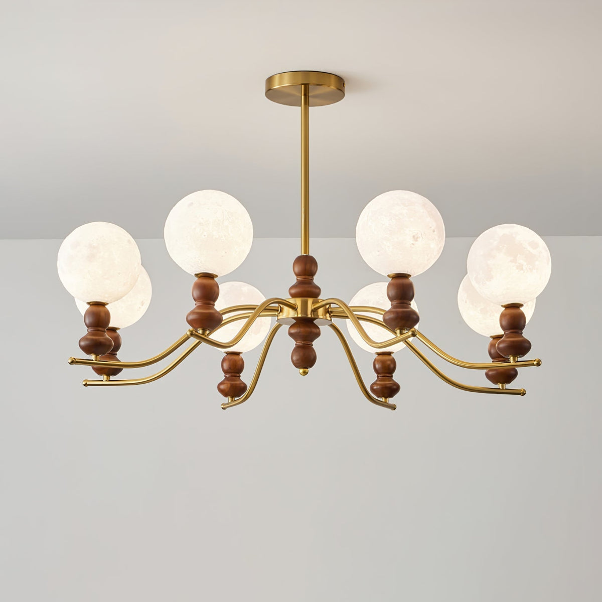 Elvivira Chandelier Brass Wood Moon Globe Elegant