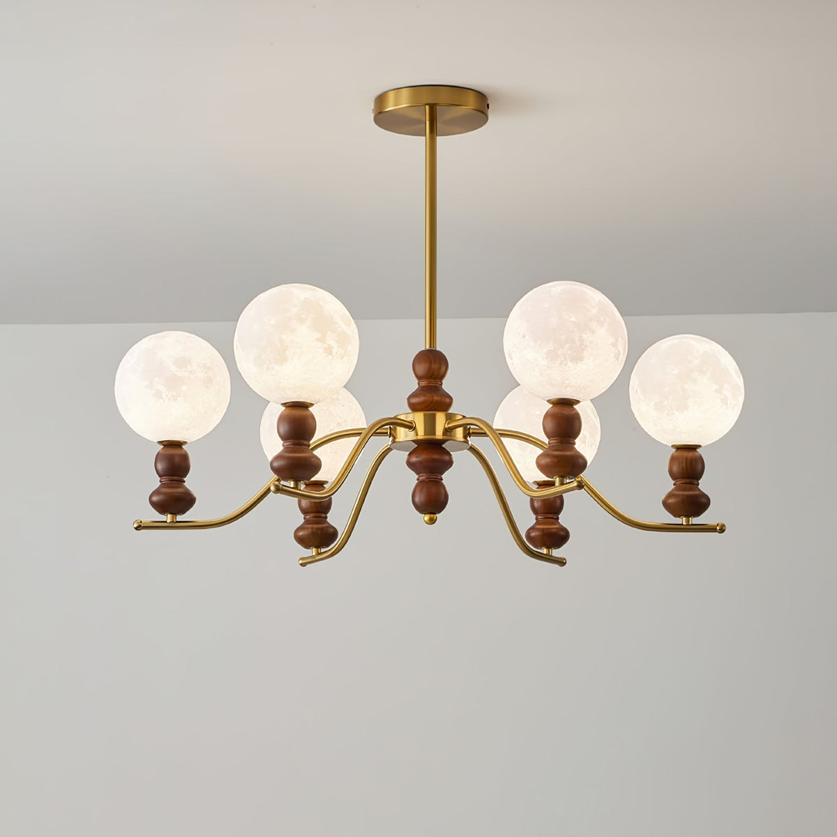 Elvivira Chandelier Brass Wood Moon Globe Elegant