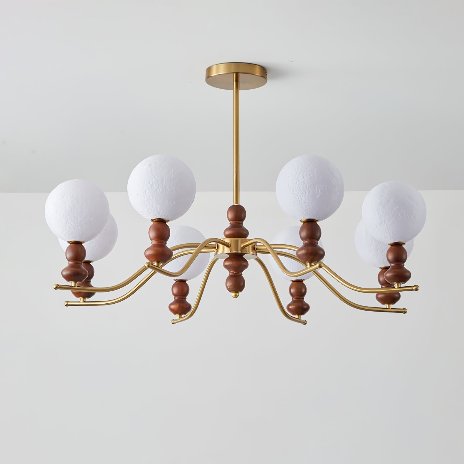 Elvivira Chandelier Brass Wood Moon Globe Elegant