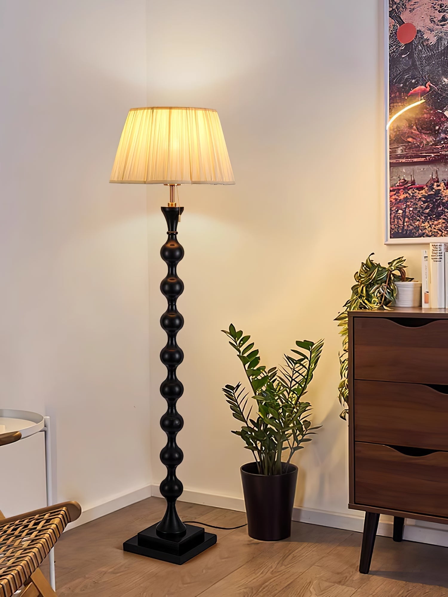 Celon Wood Fabric Vintage Floor Lamp - Neutral Decor
