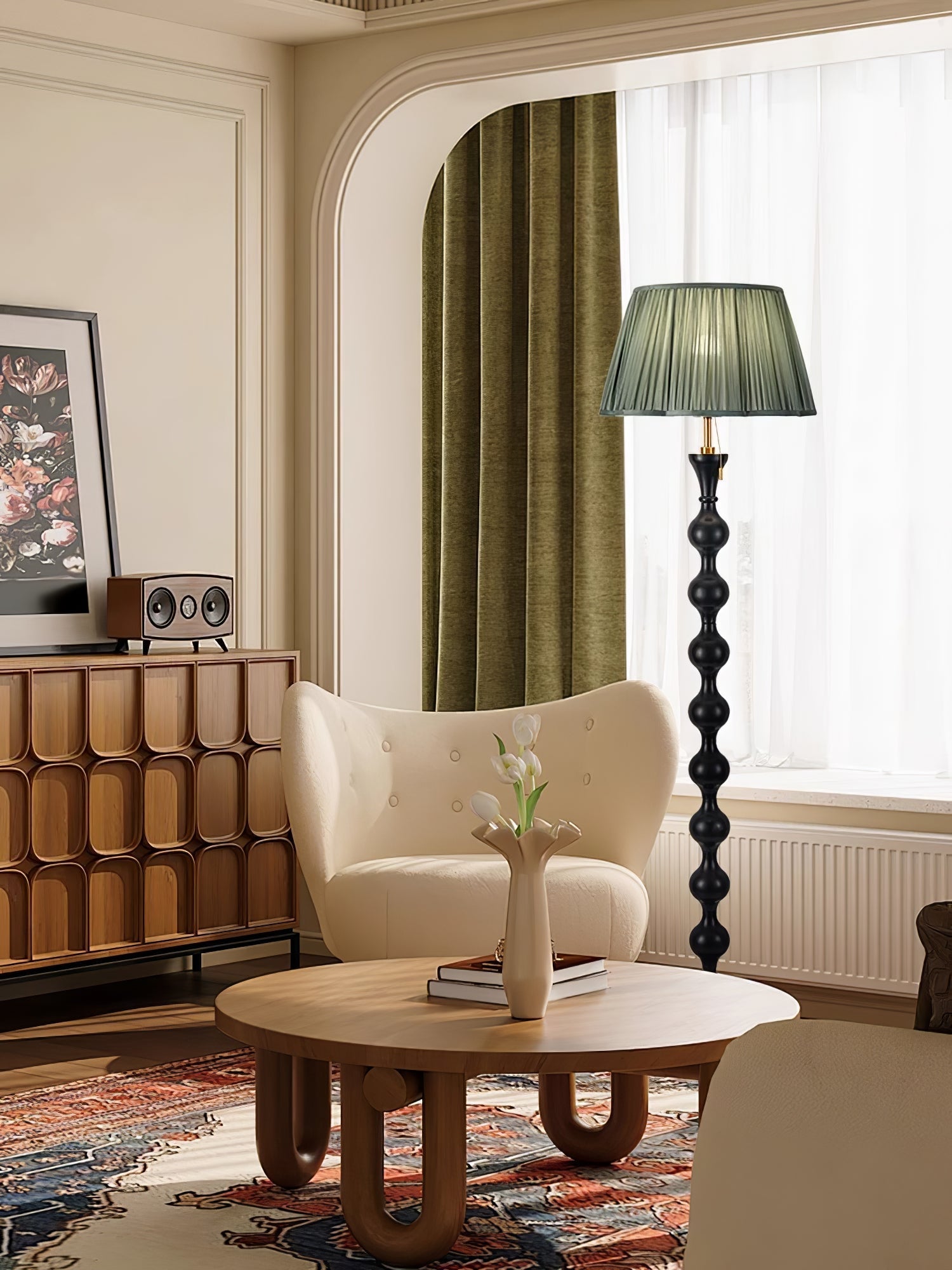 Celon Wood Fabric Vintage Floor Lamp