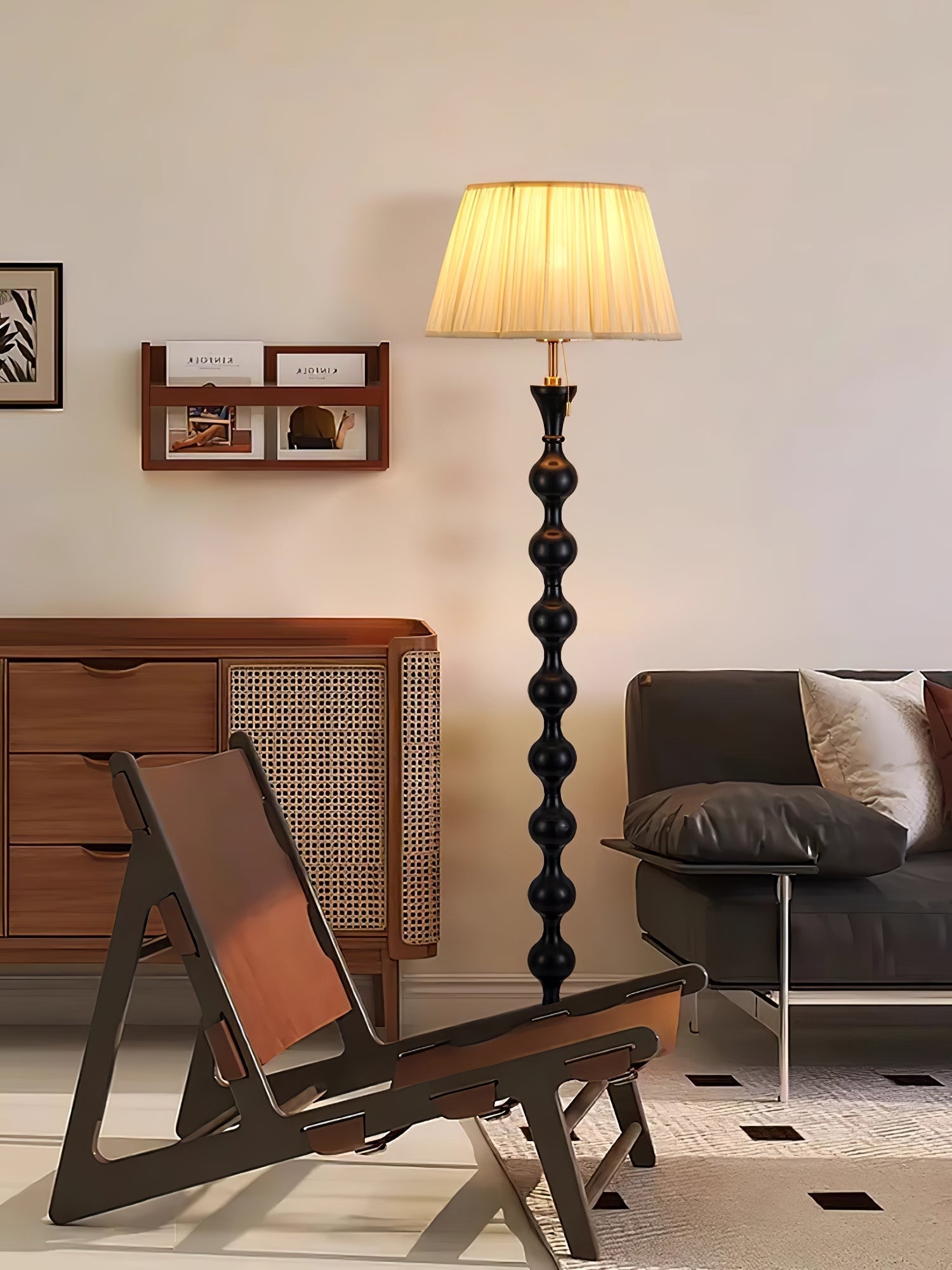 Celon Wood Fabric Vintage Floor Lamp