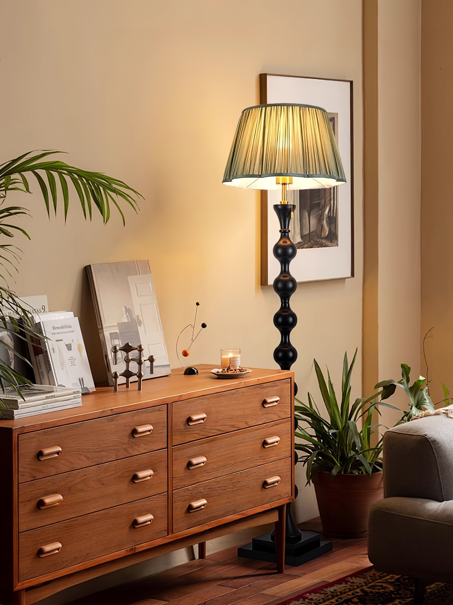 Celon Wood Fabric Vintage Floor Lamp
