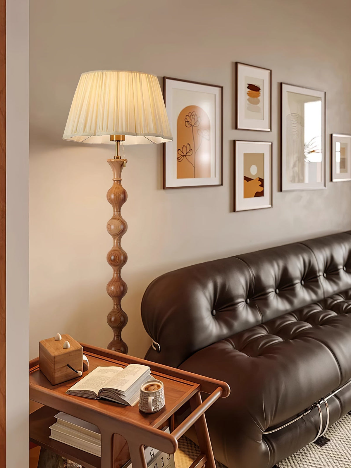 Celon Wood Fabric Vintage Floor Lamp