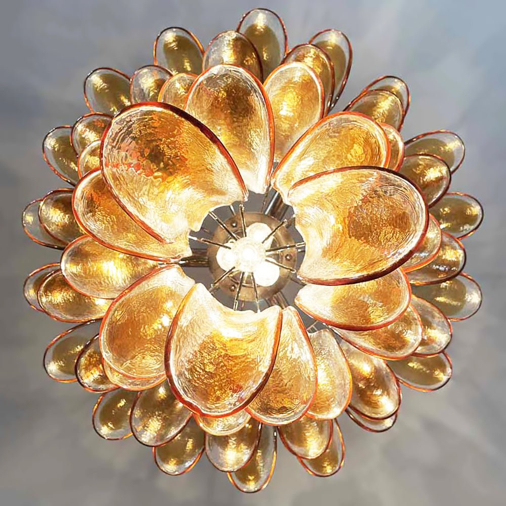 Celorian Chandelier Amber Petals Murano Glass Layered Lotus