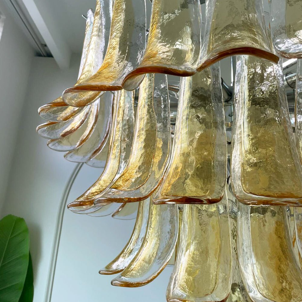 Celorian Chandelier Amber Petals Murano Glass Layered Lotus