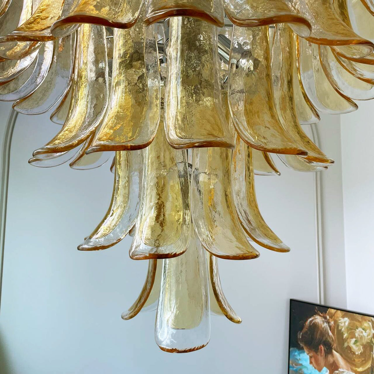 Celorian Chandelier Amber Petals Murano Glass Layered Lotus