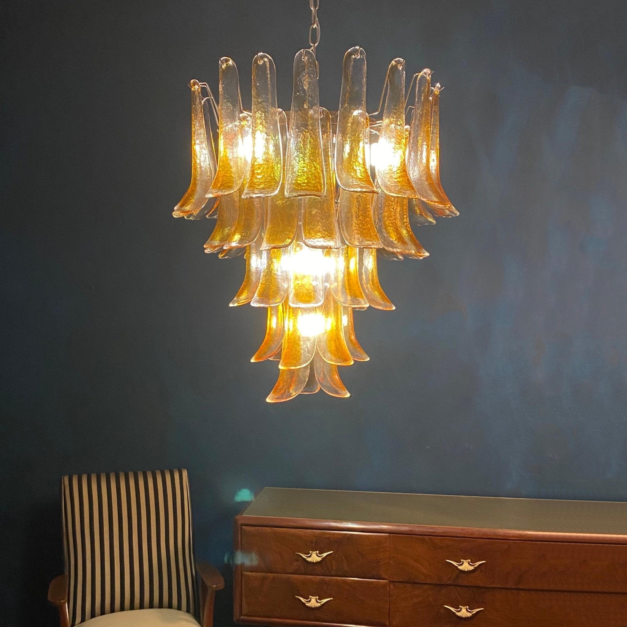 Celorian Chandelier Amber Petals Murano Glass Layered Lotus