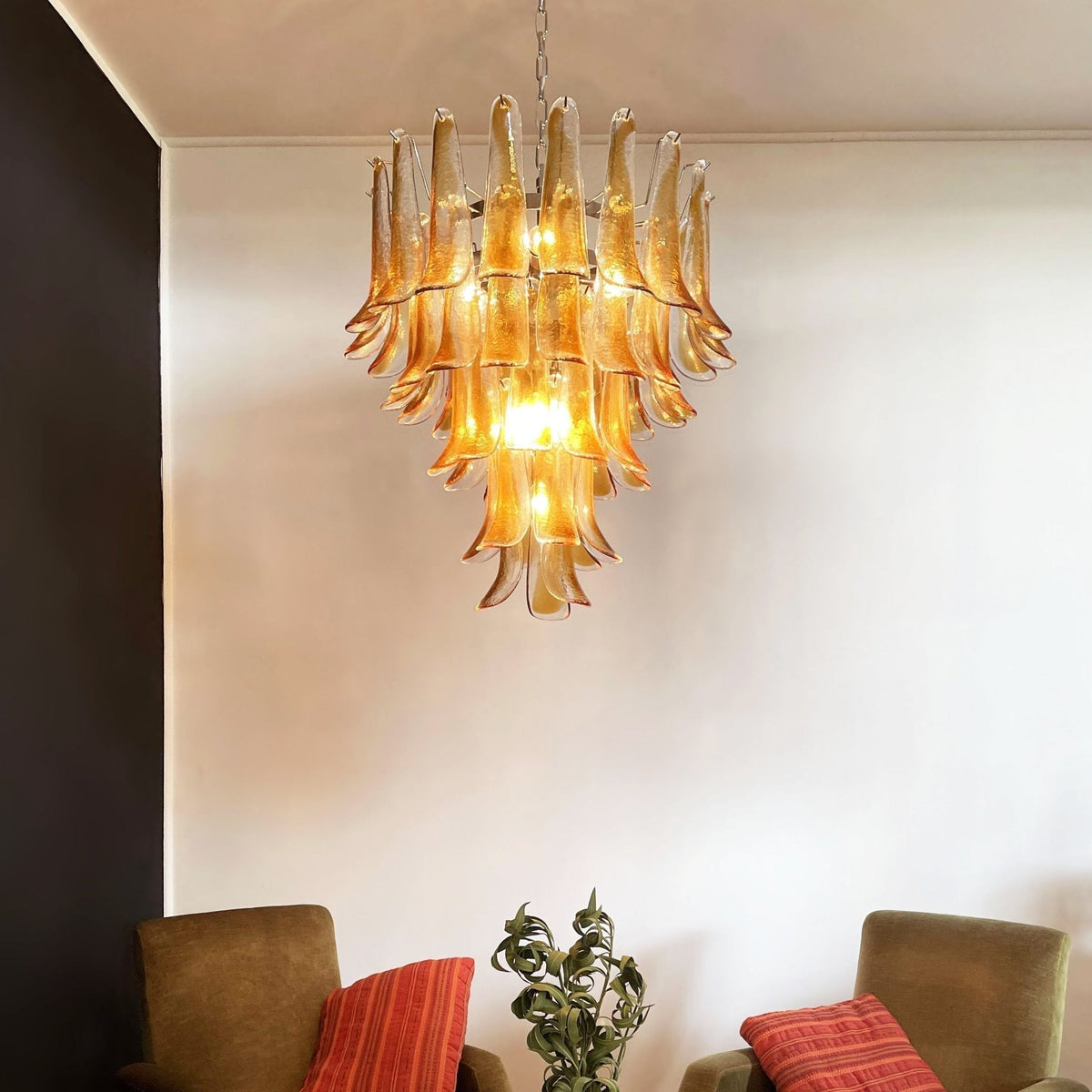 Celorian Chandelier Amber Petals Murano Glass Layered Lotus