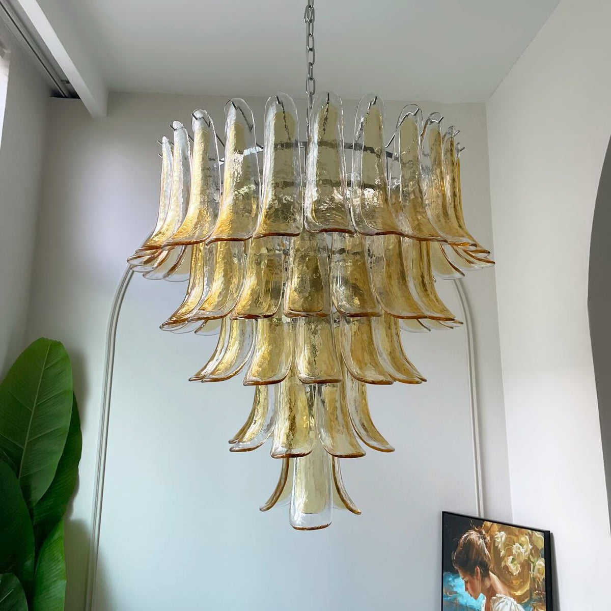 Celorian Chandelier Amber Petals Murano Glass Layered Lotus