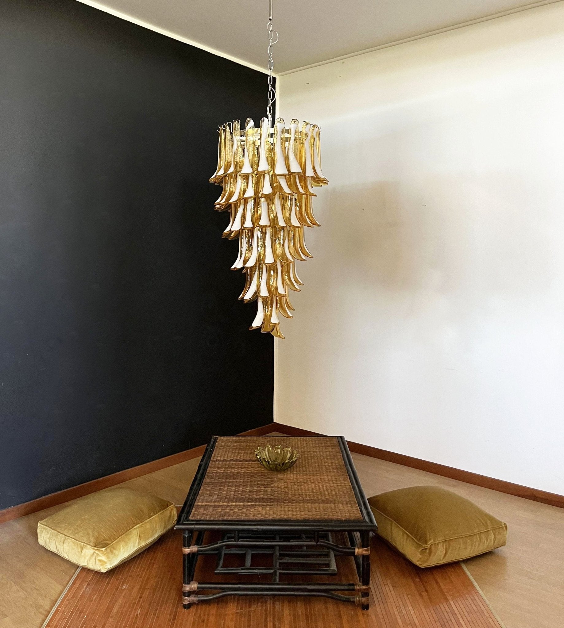 Lumenaine Chandelier Amber White Murano Spiral Petals