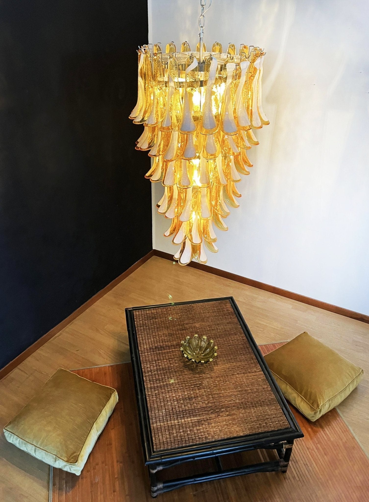 Lumenaine Chandelier Amber White Murano Spiral Petals