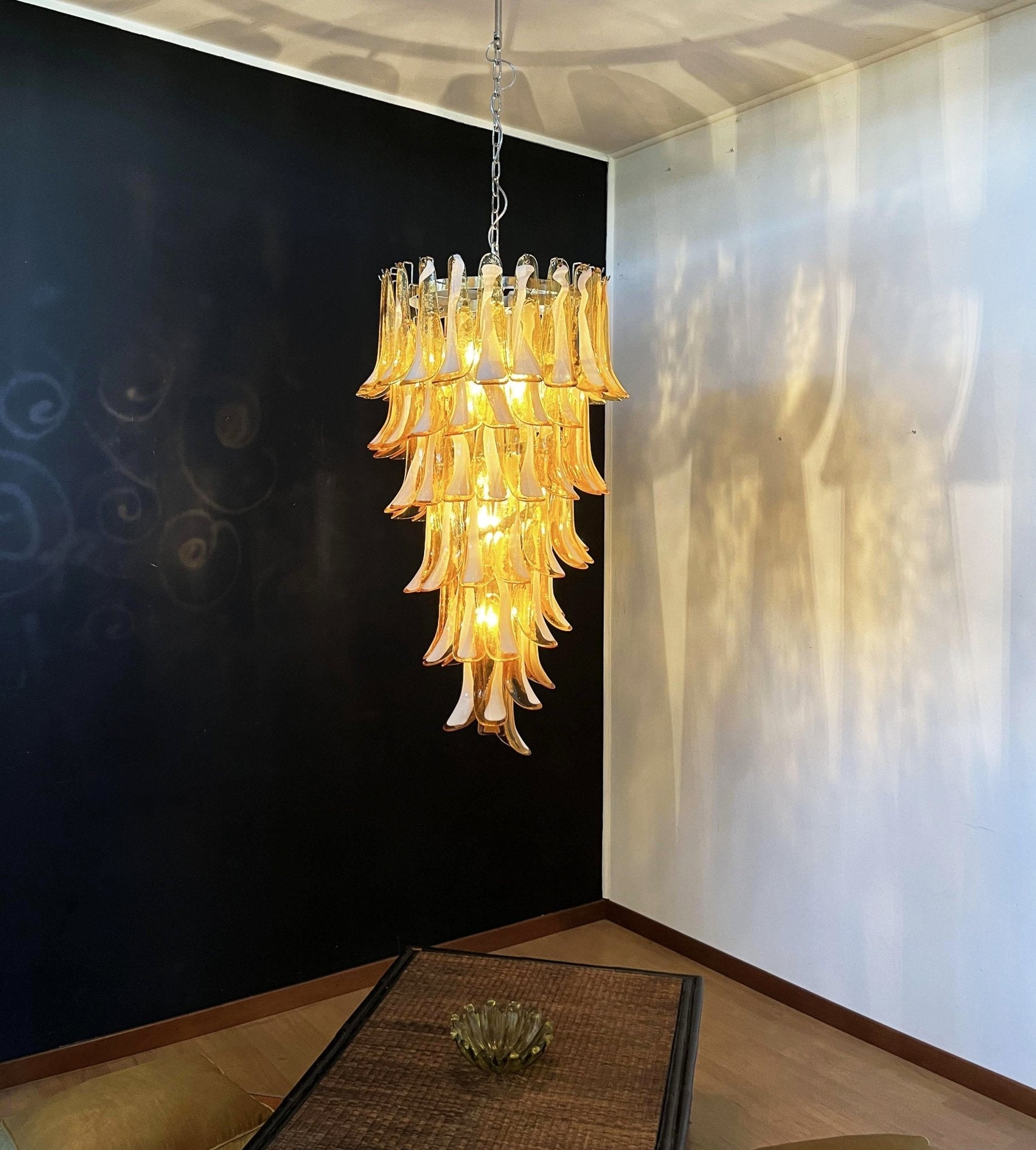 Lumenaine Chandelier Amber White Murano Spiral Petals