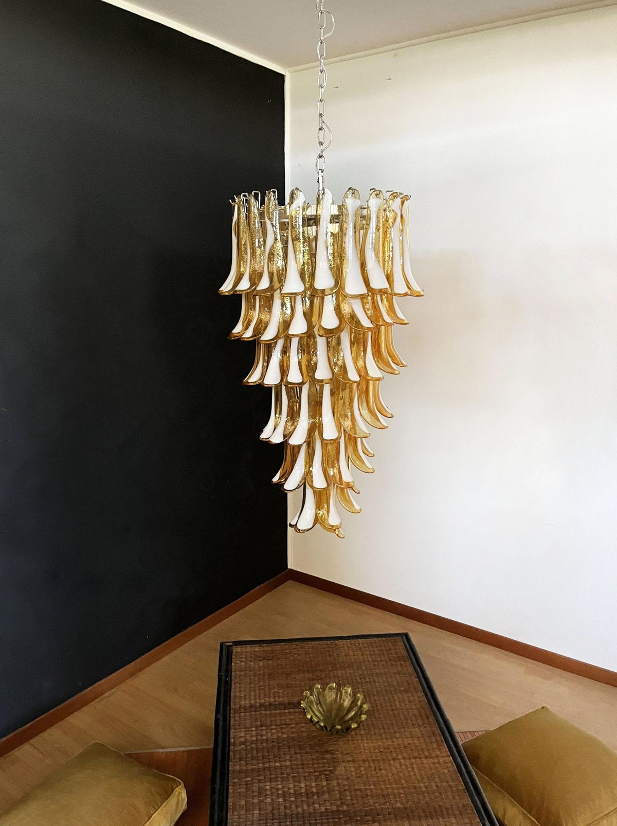 Lumenaine Chandelier Amber White Murano Spiral Petals