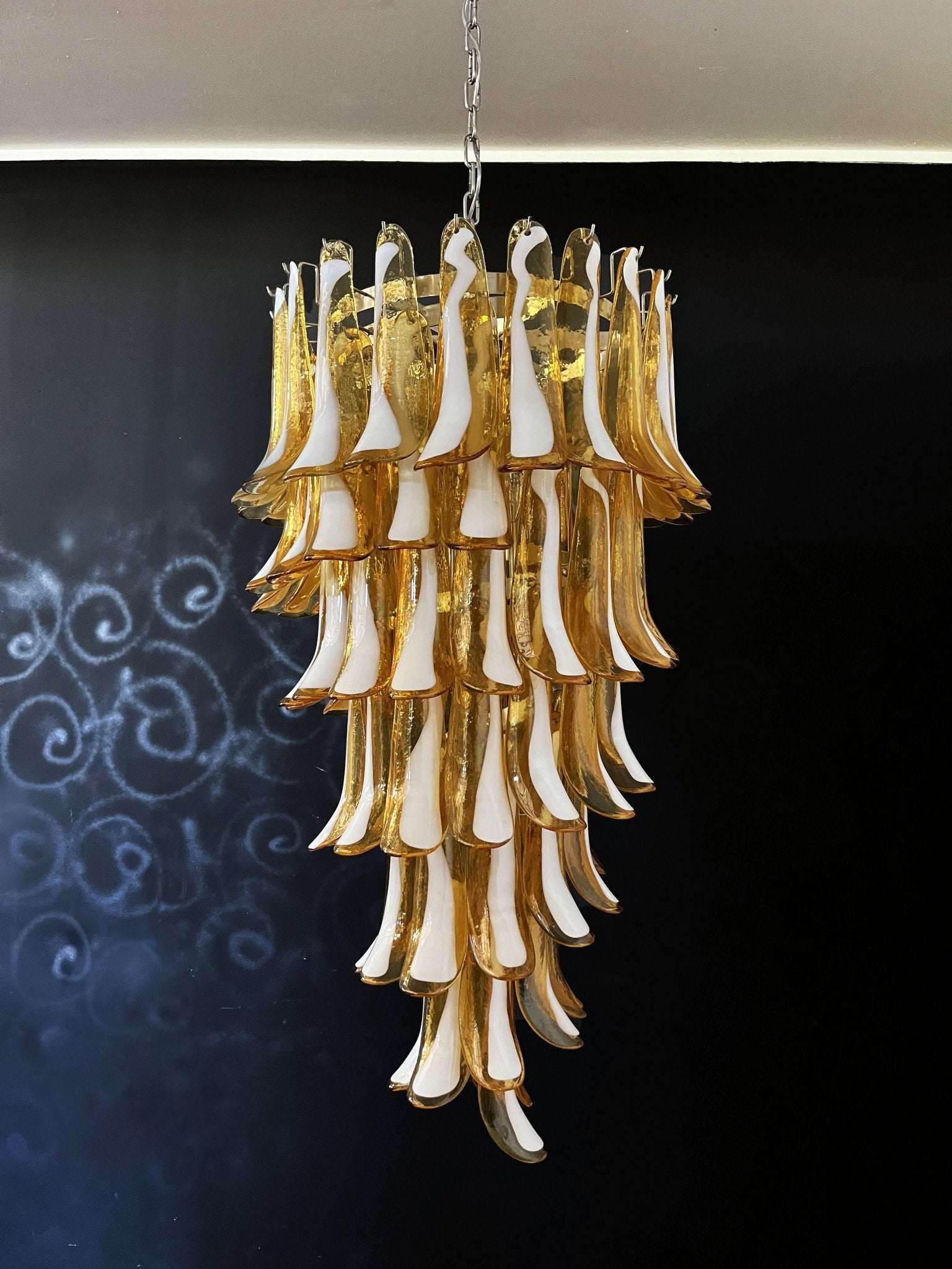 Lumenaine Chandelier Amber White Murano Spiral Petals