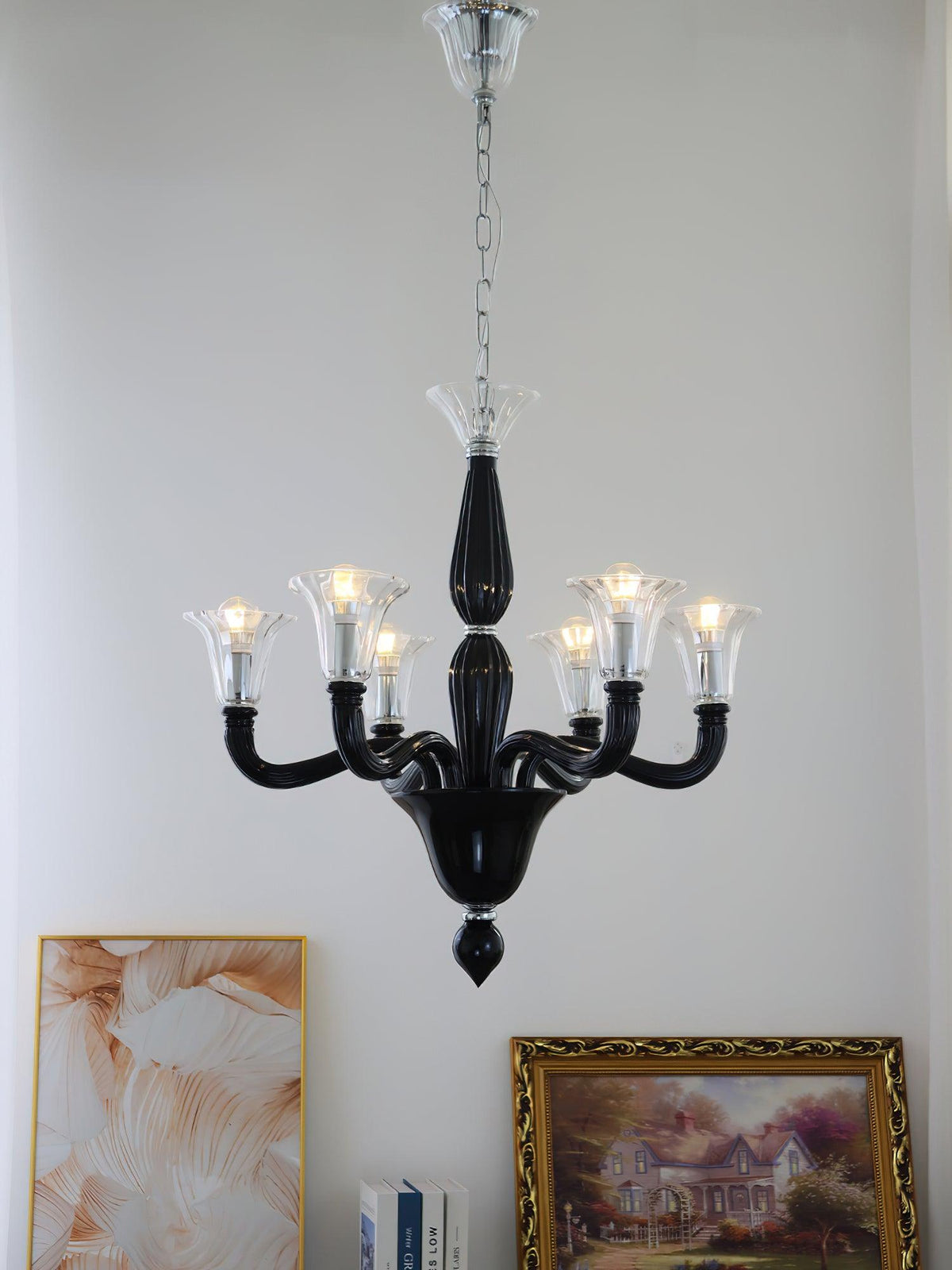 Silten Chandelier Black Murano Candle Arm Glass Classic