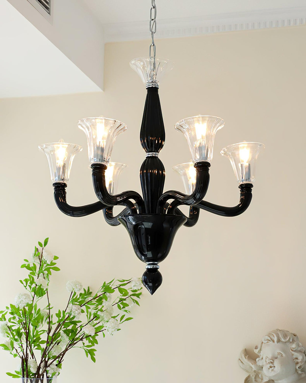 Silten Chandelier Black Murano Candle Arm Glass Classic