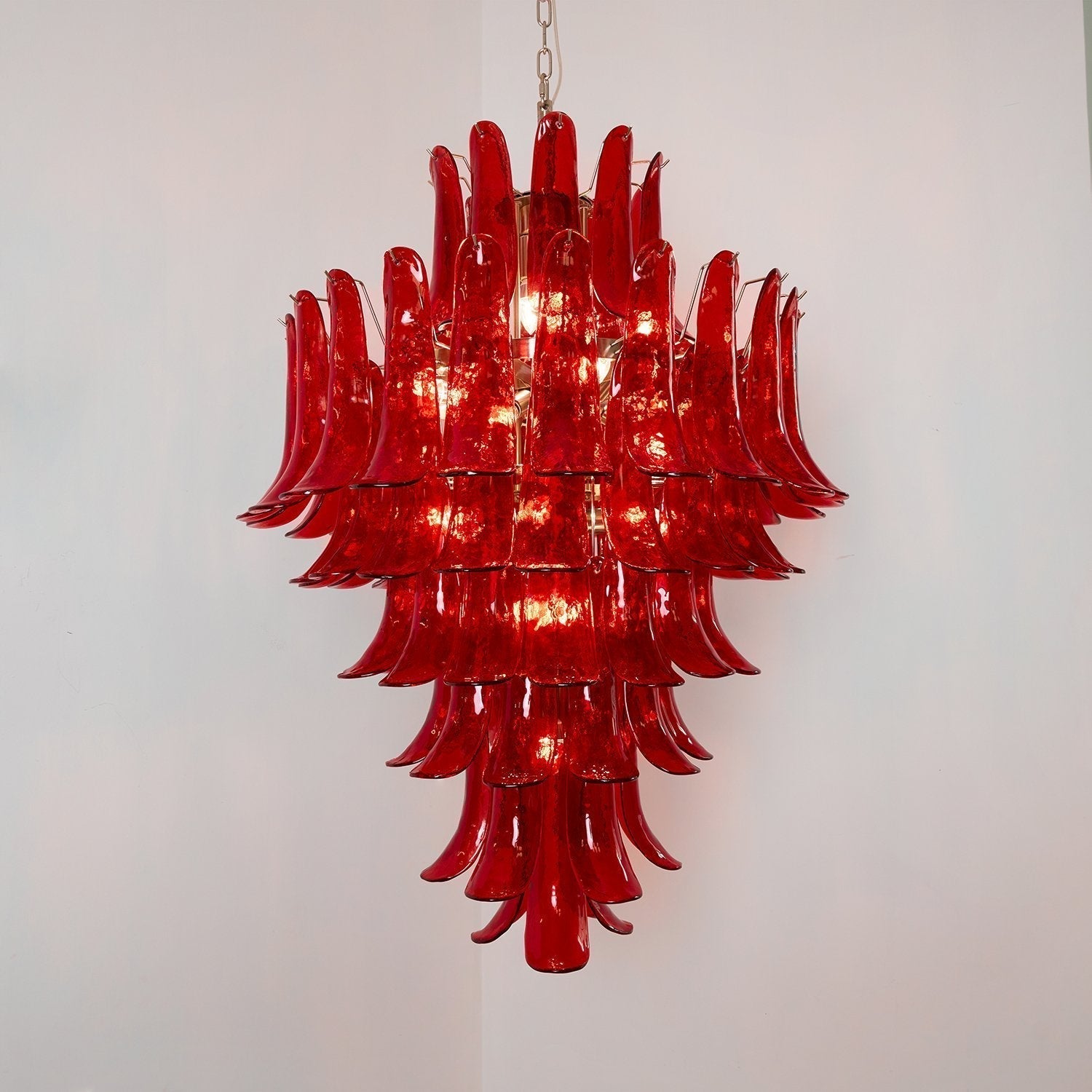 Celuena Chandelier Crimson Murano Petals Bold Art Glass