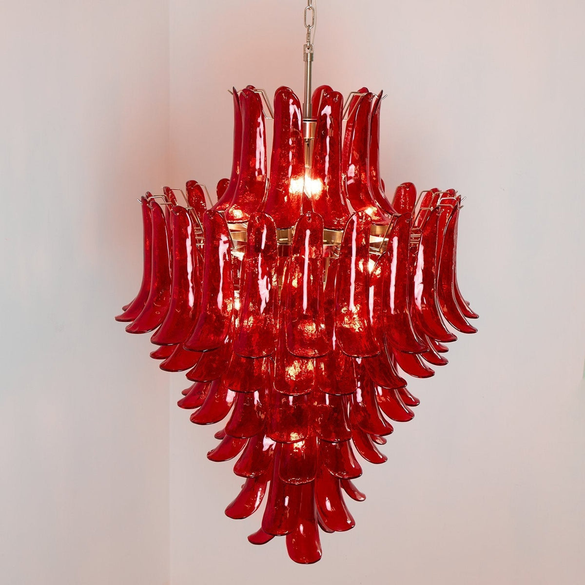 Celuena Chandelier Crimson Murano Petals Bold Art Glass