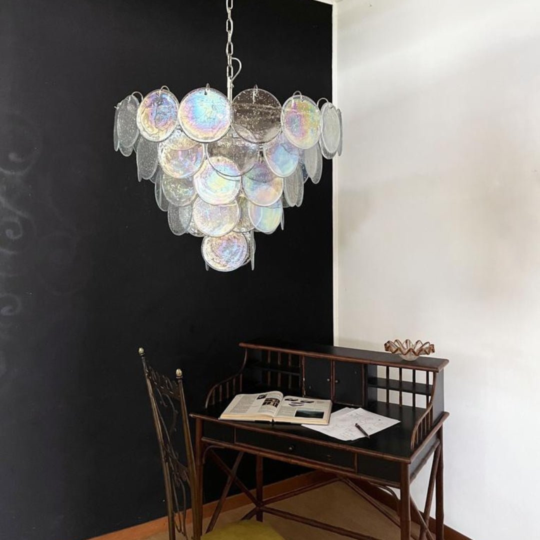 Liorerora Chandelier Iridescent Murano Glass Disc